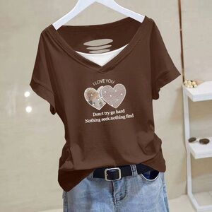 Brown Heart Graphic Women's Top